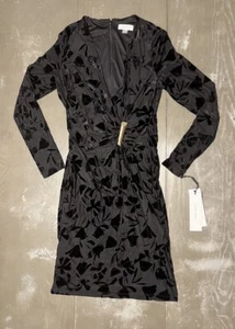Calvin Klein Long Sleeve Black Wrap Dress Velvet Party Cocktail Size 4 NWT - Picture 1 of 7