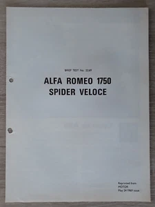 Alfa Romeo 1750 Spider Veloce Road Test Brochure 1969 - Motor Magazine - Picture 1 of 3