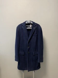 L.B.M 1911 Mens Wool/Cashmere Patch Pockets Navy Blue Overcoat Size 48 - Picture 1 of 11