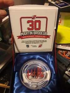 Martin Brodeur Signed Jersey Retirement Night Crystal Puck Filled w/Ice Fanatics - Picture 1 of 5