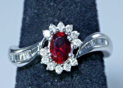 1ctw Natural RUBY & Natural DIAMOND 14K White Gold Ring, Size 6 HALO 3.5grams - Image 1 of 4