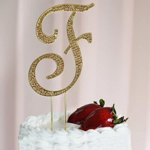 4.5" GOLD Letter F Rhinestone Cake Topper Wedding Cupcake Dessert Dessert Events - Picture 1 of 3