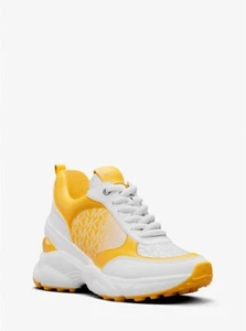 Neu Michael Kors Katrina Mixed-Media Keilabsatz-Sneaker für Damen Gänseblümchengelb 7M - Bild 1 von 6