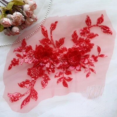 Flower Sequin Applique Patch Embroidery Lace Sewing Wedding Dress Shiny - Image 1 of 4