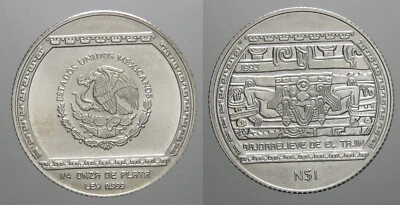 MESSICO 1/4 DI ONCIA OZ 1993 BASSORILIEVO DI TAJIN PRECOLOMBIANA IN ARGENTO 999 - Immagine 1 di 3