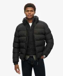 Superdry Jacket Sports Puffer Jacket Padded Winter Coat Zip Pockets Black - Picture 1 of 6