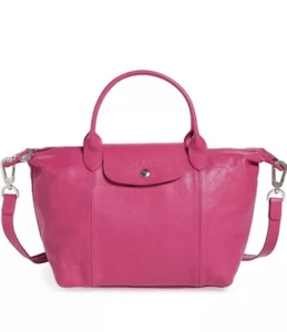 NIB Longchamp Le Pliage Cuir S Leather Zip Tote Shoulder Bag Cyclamen Pink New - Picture 1 of 21