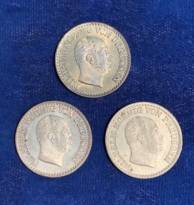 GERMAN STATES  PRUSSIA  1 SILBER GROSCHEN SILVER COINS:  1869-B, 1870-A, 1872-A - Image 1 of 2