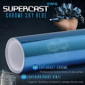 Sky Blue Supercast Flex Stretch Mirror Chrome Vinyl Wrap Bubble Free 36"x60" In - Foto 1 di 8