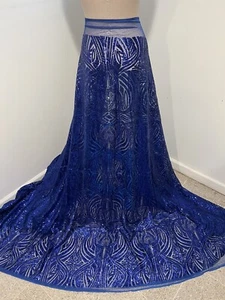 Royal Blue Sequins Embroidery Lace Fabric 50” Width 1 Yard - Picture 1 of 6