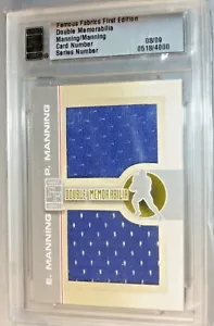 FAMOUS FABRICS DOUBLE MEMORABILIA PEYTON MANNING & ELI MANNING USED JERSEY #D/9 - Picture 1 of 1