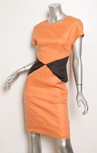 Abito senza maniche CHRISTIAN DIOR BOUTIQUE VINTAGE donna arancione lino nero 4 36