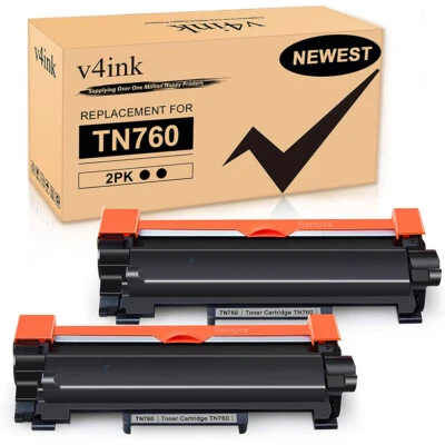 v4ink 2PK High-Yield TN760 Toner Compatible TN730 For Brother HL-L2350DW L2370DW - Image 1 of 4