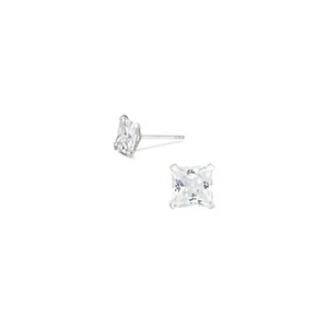 Princesa Plata Ley Corte Circonio Cuadrado Tachuelas Pendientes Engarzado Blanca - Imagen 1 de 10
