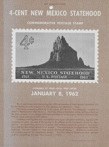 1962 4-cent New Mexico Statehood Commemorative Postal FDC Stamp Poster - Picture 1 of 1