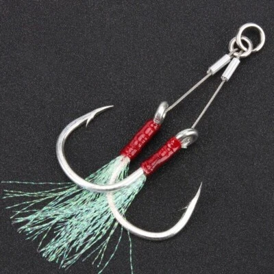 2 Pairs Double Assist Hooks Stainless Steel Wire Slow Jigging Pitch Jig Fishhook - image 1 of 4