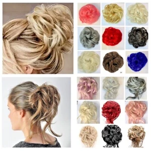 Hair Scrunchie Messy Bun Hairpiece Wavy Curly Updo Medium Length Various Colours - Picture 1 of 61