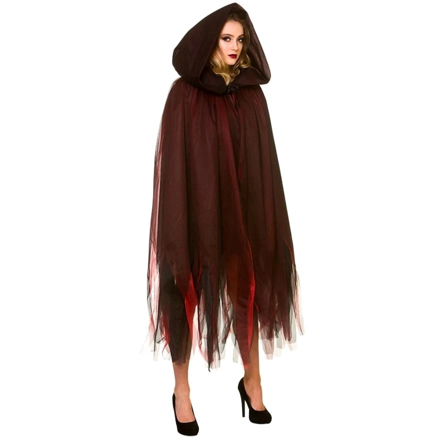 Ladies DELUXE LAYERED WITCH CAPE Halloween Vampire Dracula Fancy Dress Hooded - Image 1 of 1