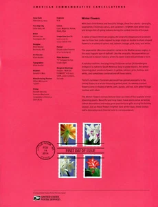 #4862-5 Forever Stamps Winter Flowers USPS #1410 Souvenir Page FDC  - Picture 1 of 1