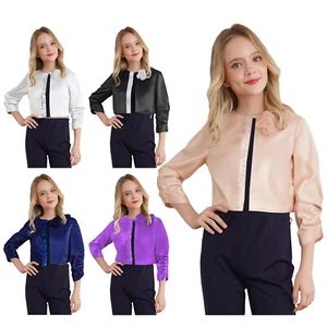 Kid Girls Jacket Girly Coat Round-collar Bolero Special Occasion Decorated Coat - Picture 1 of 67