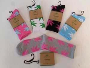 5 Pairs Lot Marijuana Weed Pot Leaf Thin Crew Skateboarding Socks E3 - Picture 1 of 3