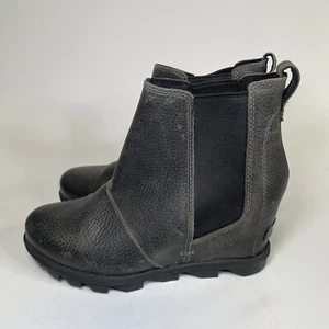 Botas de cuña Chelsea Sorel Joan Of Arctic II para mujer talla 8 de cuero negro - Imagen 1 de 8