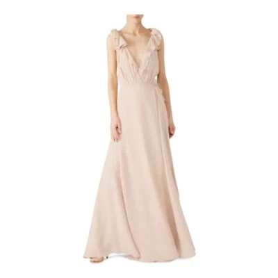 Reformation Peppermint Ruffle Plunge V Neckline Womens Size XS Maxi Wrap Pink - Image 1 of 4