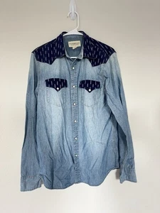 Vintage Denim & Supply Ralph Lauren Western Snap Indigo Ikat Yugo Rodeo Vaquero M - Imagen 1 de 8