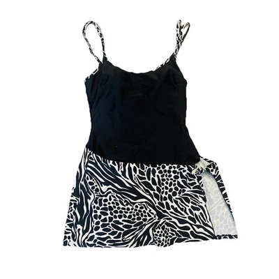 Christina One Piece Wrap Skirt Swimsuit Black & White Safari Animal Print 10 - Image 1 of 4