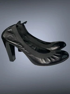 Authentic CHANEL Black Patent Leather Heel CC Cap Toe Shoes Pumps FR37 US 6 EUC - Picture 1 of 16