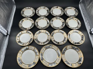 Vintage Limoges Frankreich Porzellan Gold & Landschaft Teller Lot 12-6,25” & 3-7,25” - Bild 1 von 24