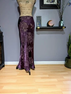90s Y2K Phase Eight Aubergine Bias Cut Devore Satin Maxi Skirt UK 8/10 (US 6) - Picture 1 of 14