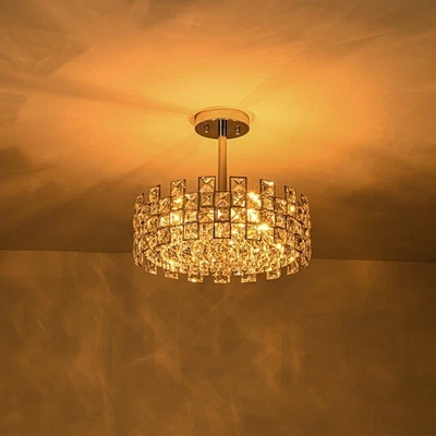 Modern Mosaic Round Crystal 4-Light Semi Flush Mount Ceiling Light Fixtures Lamp - Image 1 of 4