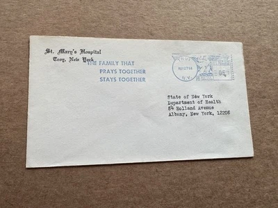 US 1964 Meter Cover +Church Thematic +Family Prays Together Slogan +St Mary Hosp - Image 1 of 2