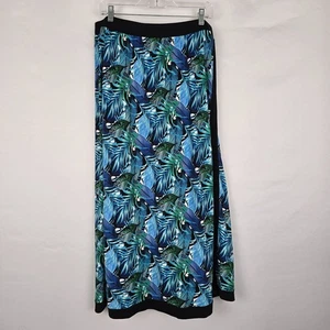 Cj Banks Skirt Women's 1X Blue Green Tropical Maxi Elastic Waist Side Slit - Picture 1 of 16