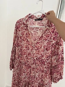 ZARA Pink White Flower Mini Dress Sz XL - Imagen 1 de 3