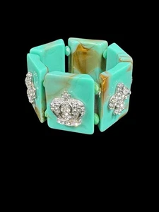 Southwest Armband Krone & Fleur de Lis in Strass Türkis Farbe Stretch  - Bild 1 von 11