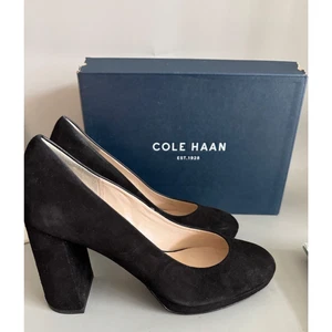 Cole Haan Women's Renner Grand Pump Black Suede Block Heel Round Toe Size 9.5 - Picture 1 of 11