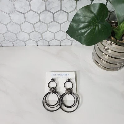 Lia Sophia Hematite Triple Round Dangle Post Earrings - Image 1 of 4