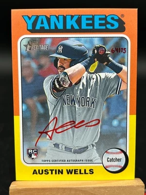 2024 Topps Heritage Austin Wells Rookie Real One RC Red Autograph Auto #ROA-AW - Image 1 of 2