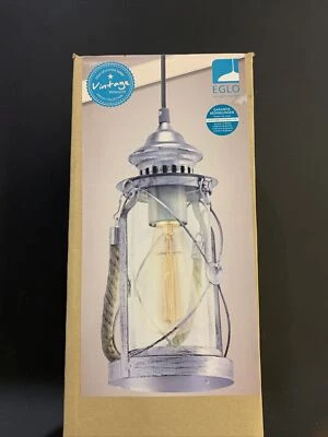 VINTAGE lanterna E27 1 luce da 60W diam. 14cm metallo, argento anticato , vetro  - Immagine 1 di 2