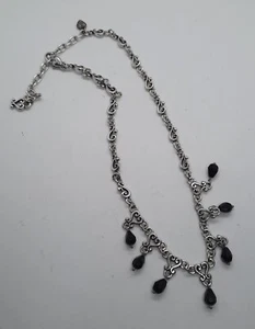 Collar de cadena vintage Brighton tono plateado con cuentas negras - Imagen 1 de 12