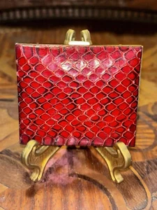 Vintage 50er Jahre roter Schlangenhaut Puder Kompaktspiegel mit Puff goldfarben - Bild 1 von 7