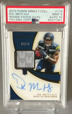 2019 Panini Immaculate #113 DK Metcalf Rookie RC Rookie Patch Auto /99 SEA PSA 9 - Image 1 of 2