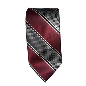 George REPP Tie Men L 58" W 3.5" Red Gray Black Classic Stripe Business Retro - Picture 1 of 7