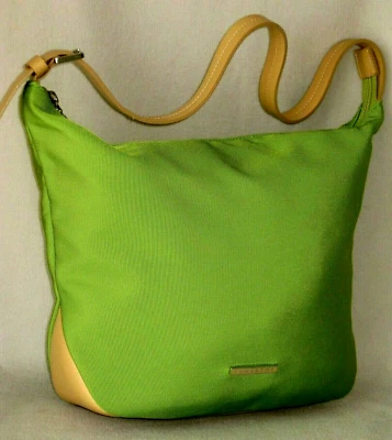 LAMARTHE Made in Italy GREEN NYLON & TAN LEATHER HOBO SHOULDER HANDBAG PURSE - Image 1 of 4