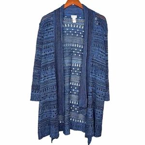 NWT Kim Rogers Women’s Size 1X Open Knit Longline Open Front Cardigan Sweater - Picture 1 of 9