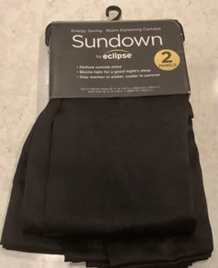 BLACK ECLIPSE SUNDOWN ENERGY SAVING ROOM DARKENING CURTAINS 2 PANELS 52"W X 84"L - Picture 1 of 3