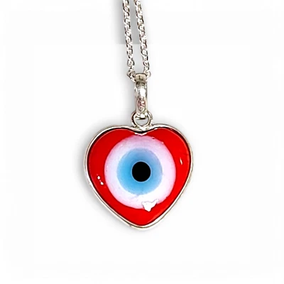 Collar Dama Corazón Rojo Invierno Mal de Ojo 925 Esterlina Mal de Ojo Colgante 18" Foto 1 de 4