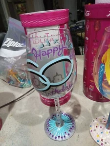 LOLITA Hand Painted WINE GLASS happy birthday 60 And Stylish NEW in box - Picture 1 of 3